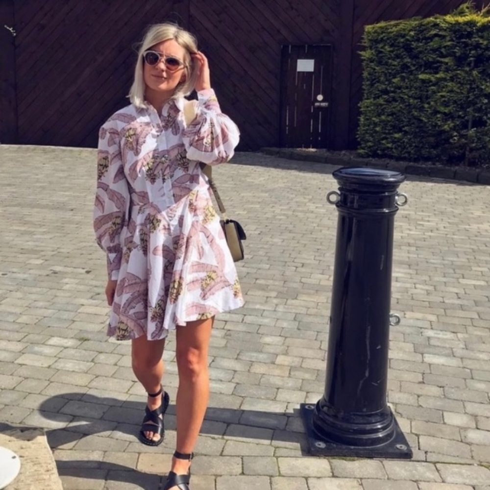 Desmond x Dempsey H&M Balloon-sleeved Cotton Banana Tree Print Dress